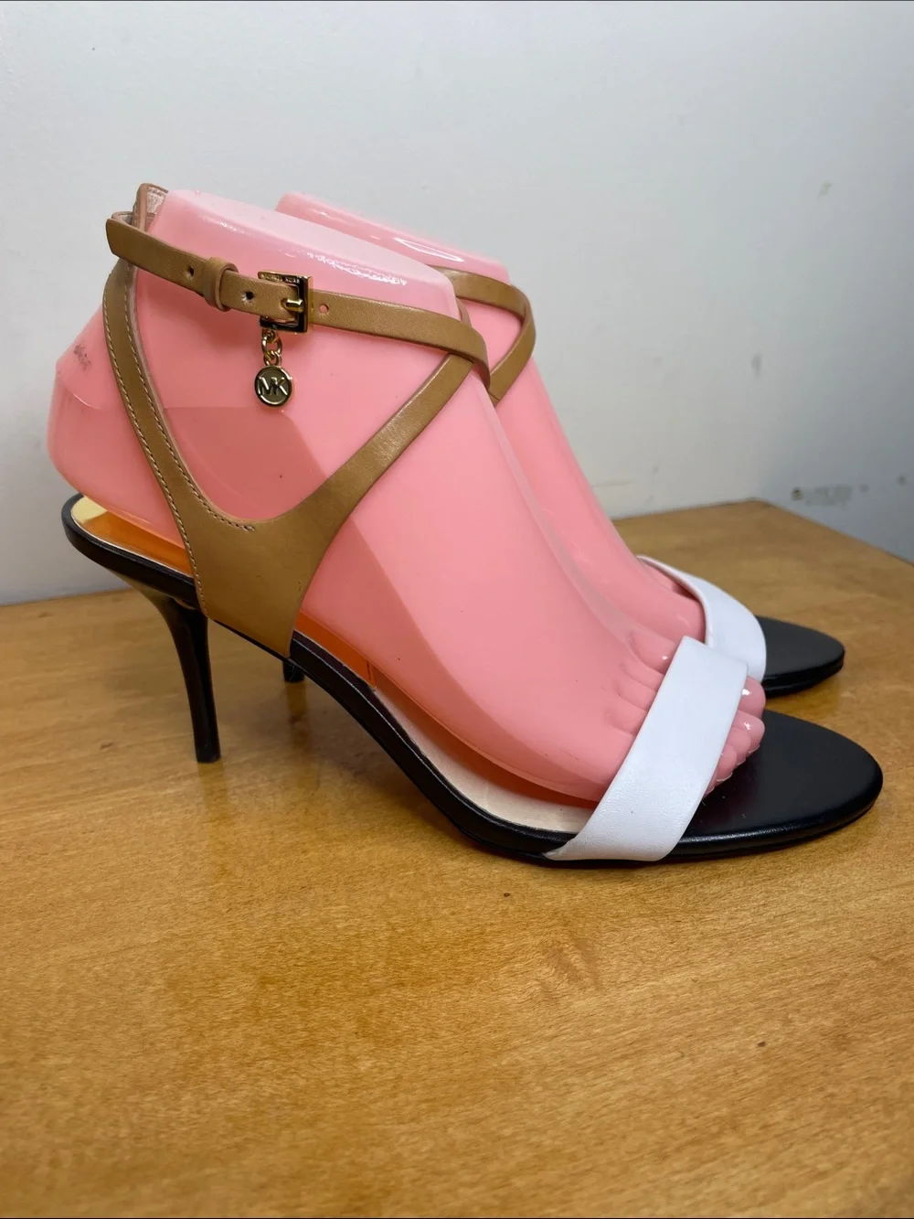 Michael Kors White, Tan and Black Strappy Heels. Size 7.5